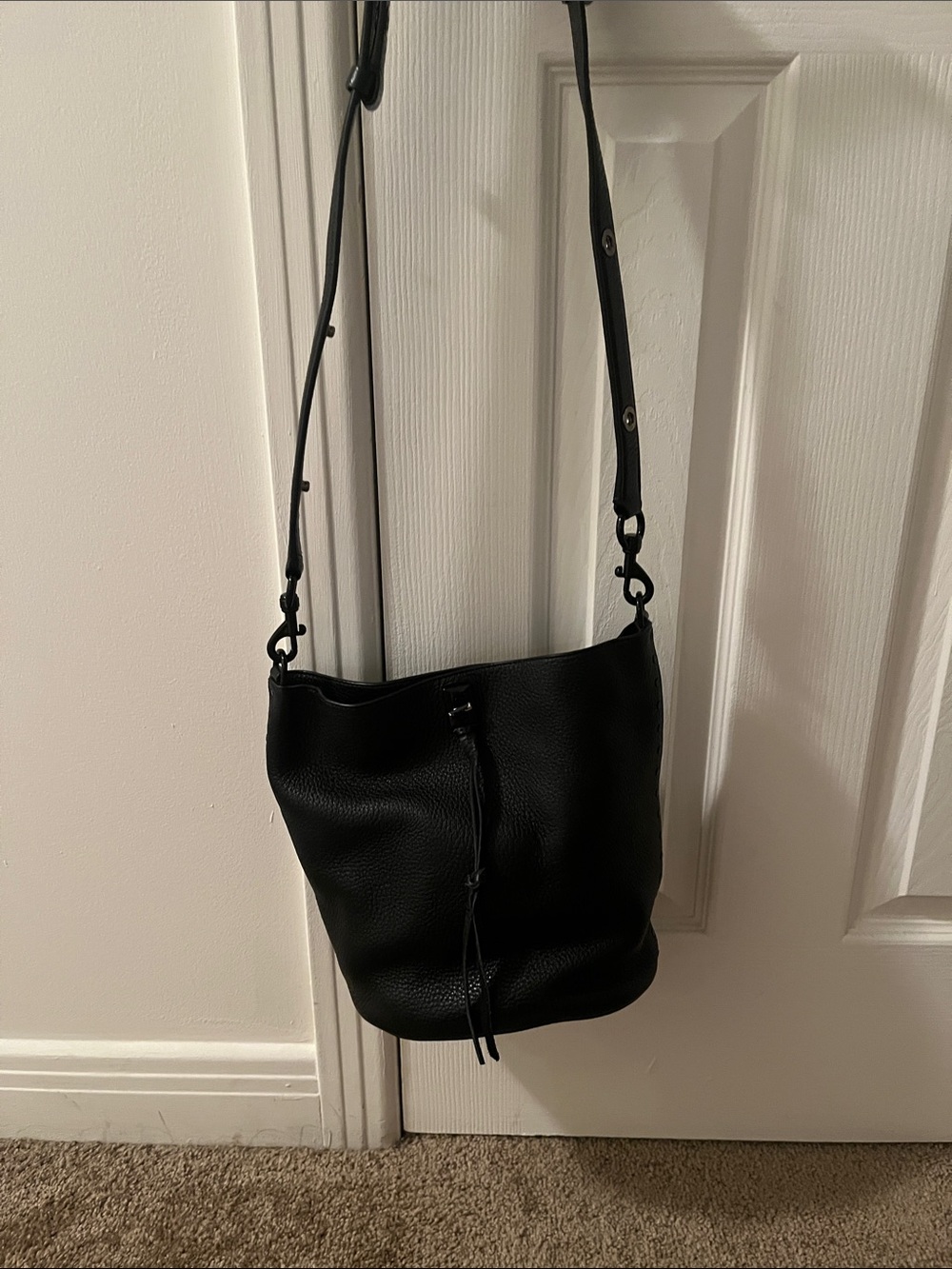 Rebecca Minkoff Black Pebbled Leather Bucket Shoulder Bag